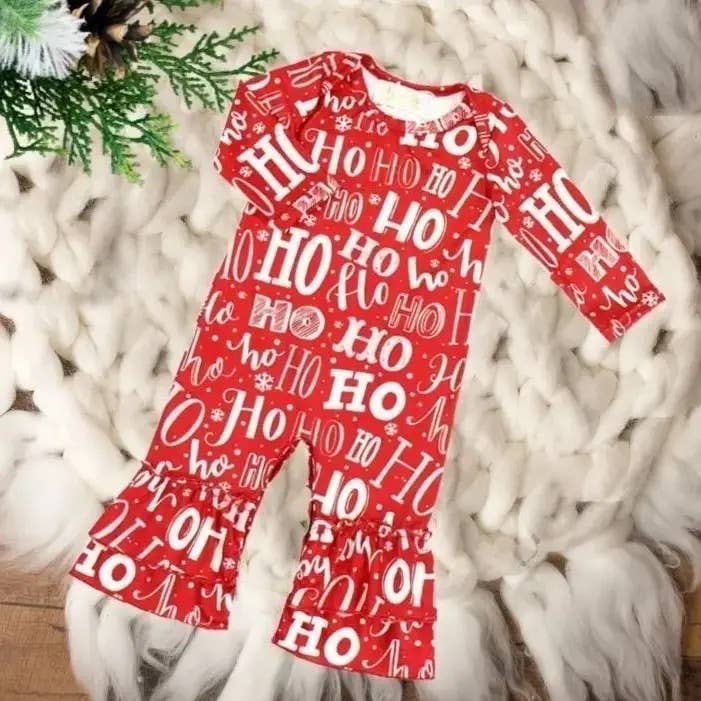 CLEARANCE Ruffled Romper Jumpsuits - Red Ho Ho for wholesale by Rufflеѕ & Bоwtіеѕ - Affordable Boys & Girls Clothing
