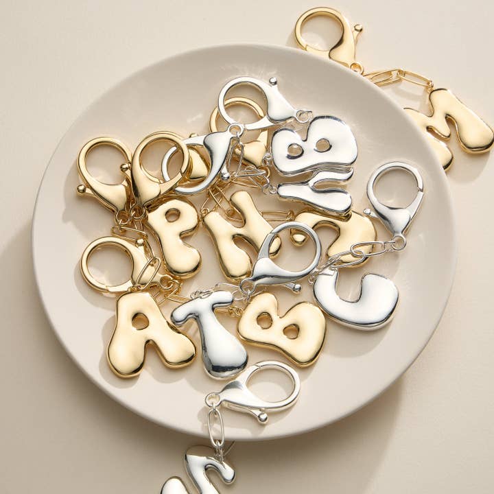 Frem - Wholesale Keychain - Women's - Gold and Silver Tone Bubble Letter Initial Keychain