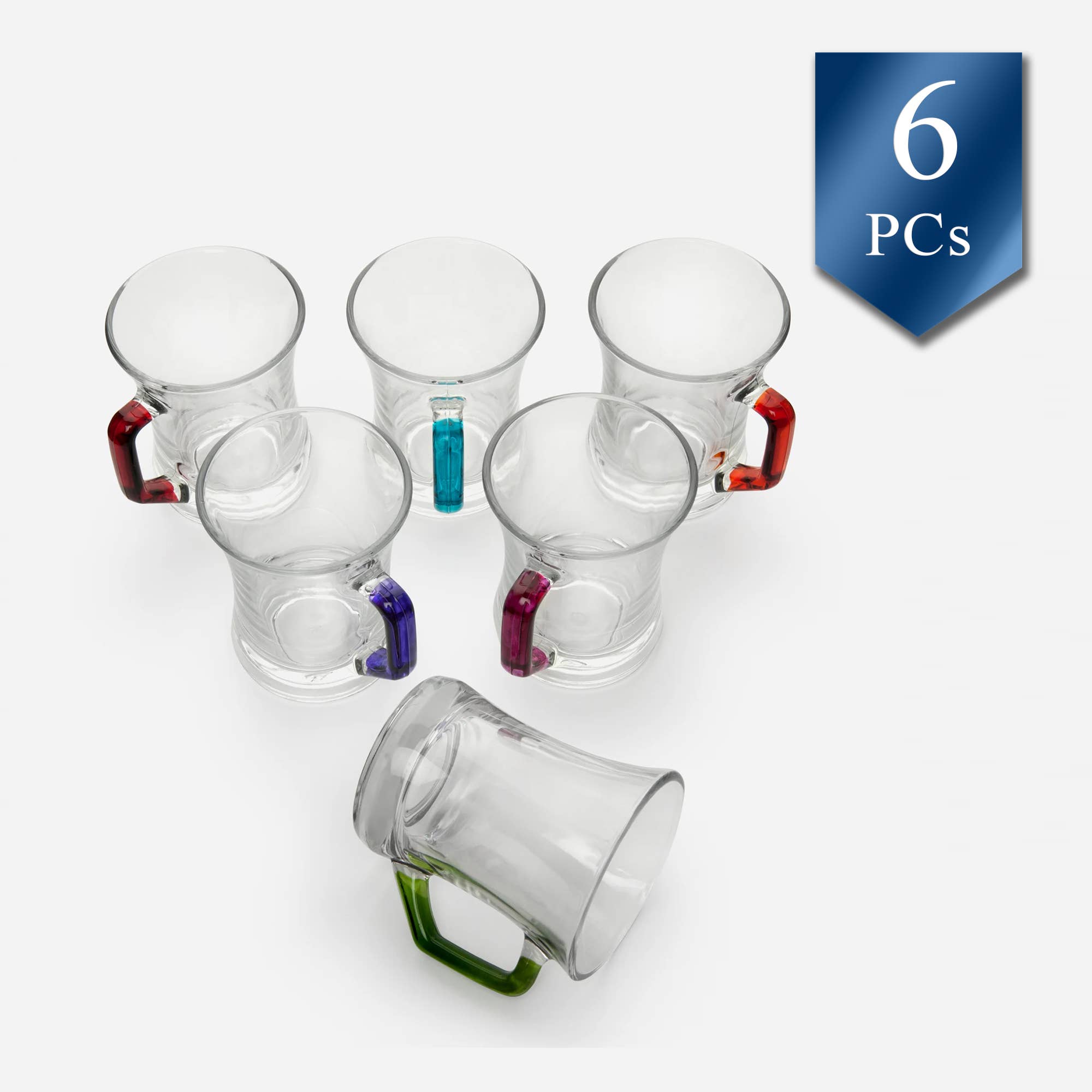 Hakan - Wholesale Coffee Mug - Zen Glass Coffee Mug Set with Colorful Handle, 6 Pcs, 7.6 oz3