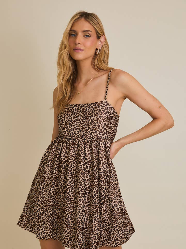S.P.G STRAP BUBBLE HEM LEOPARD MINI DRESS for wholesale by GILLI