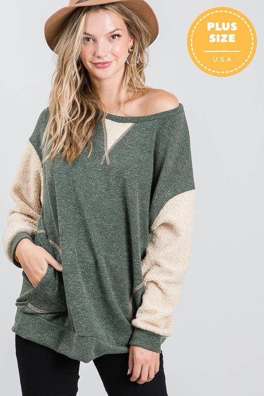 JADE BY JANE - Wholesale Tunic Sweater - Women's - Teddy Sleeve Sweater Top - KRT11702