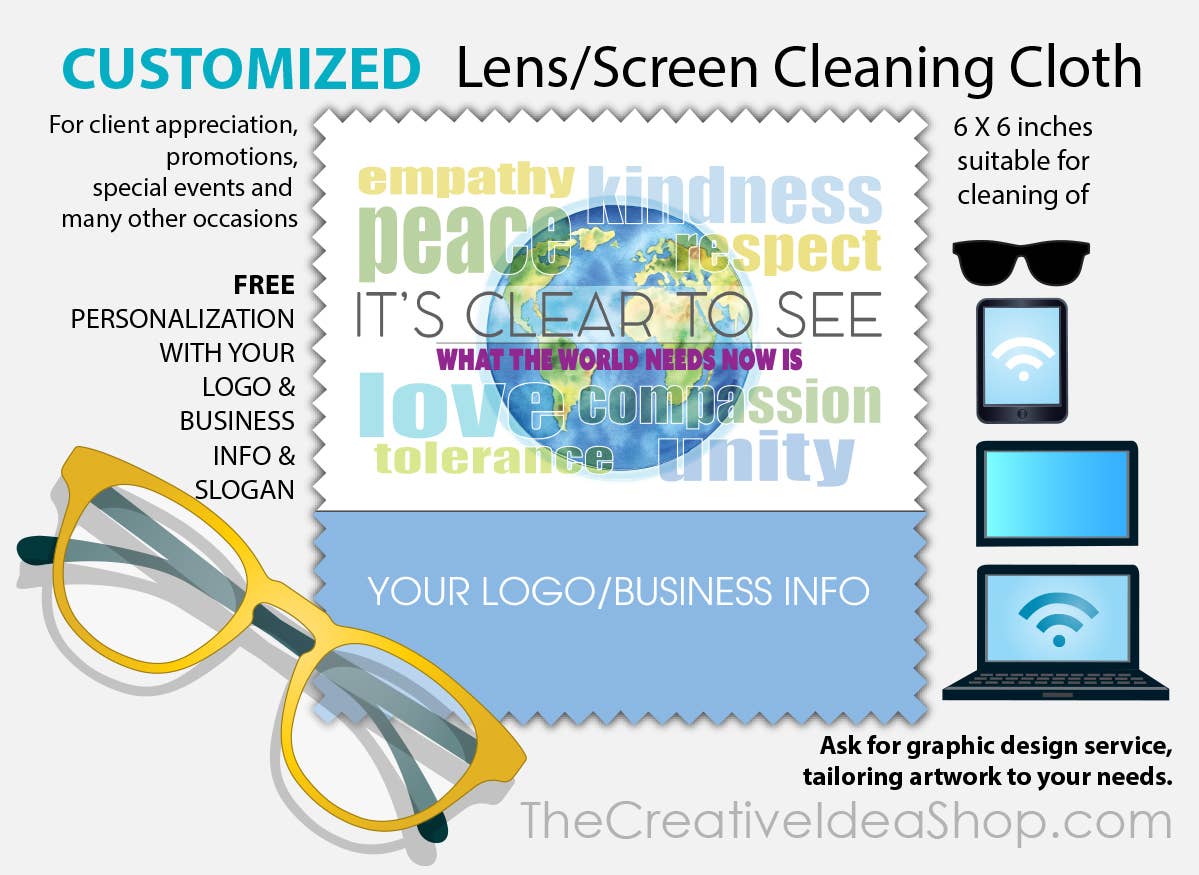 The Creative Idea Shop - Wholesale Cleaning Cloth - CUSTOM PRINTED DESIGNER MARKETING GLASS CLEANING CLOTH #110