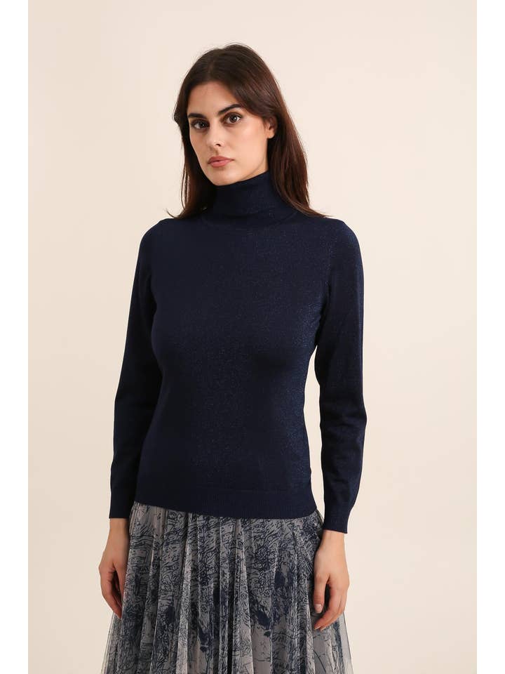 CHOKLATE PARIS – Pulôver - Mulher por atacado – Suéter gola alta em malha de Tencel e lurex - 88098