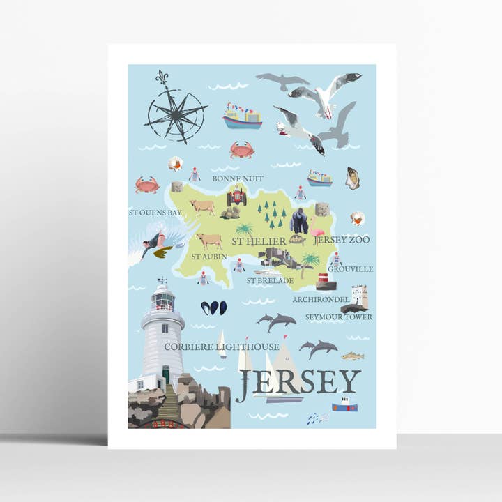 Jersey Illustrated Map for wholesale by BETTY BOYNS MAPS