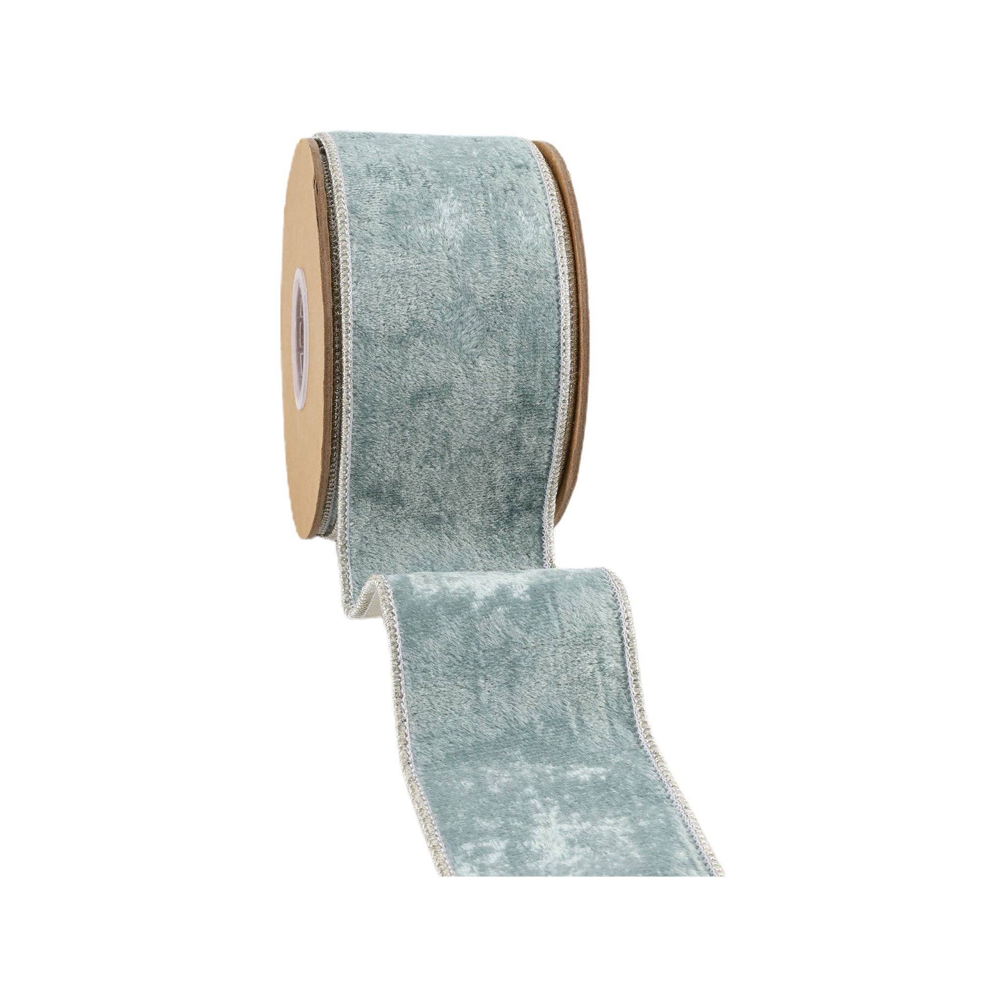 LA Ribbons Wholesale - Wholesale Ribbon - Gift Wrapping - 2 1/2" Wired Premium Velvet | Aqua with Silver Metallic Dupioni Back | 5 Yard Roll1