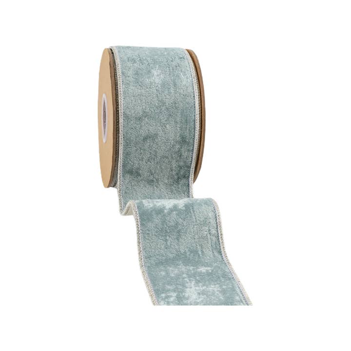 LA Ribbons Wholesale - Wholesale Ribbon - Gift Wrapping - 2 1/2" Wired Premium Velvet | Aqua with Silver Metallic Dupioni Back | 5 Yard Roll
1