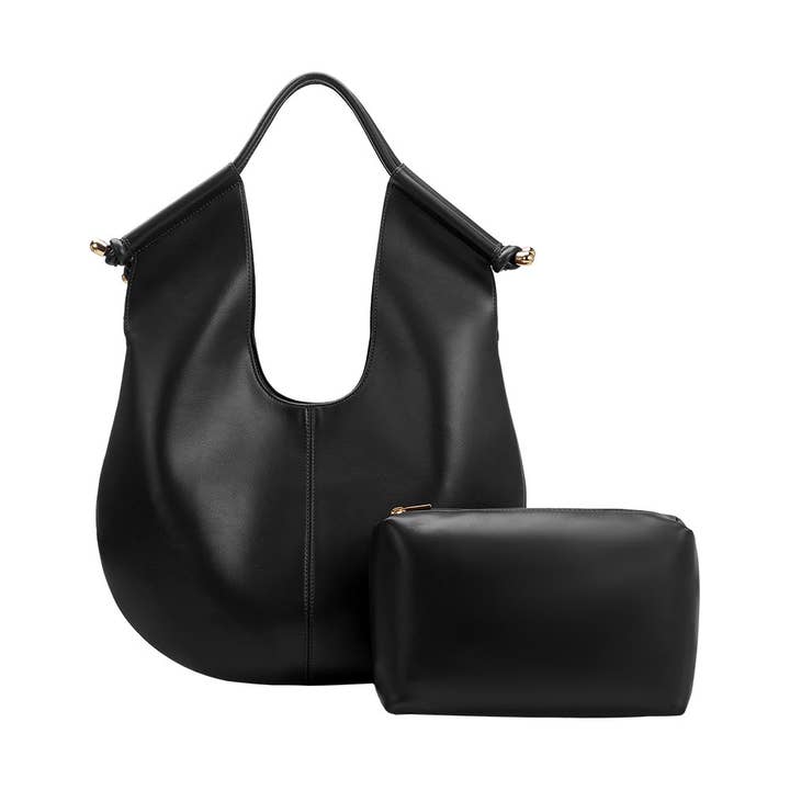 Melie Bianco - Wholesale Shoulder Bag - Women's - Tracy Black Recycled Vegan Shoulder Bag