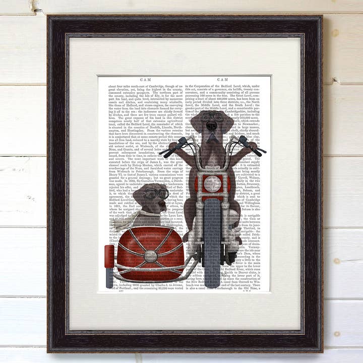 Great Dane Chopper and Sidecar, Dog Book Print / Art Print for wholesale by FabFunky Ltd
