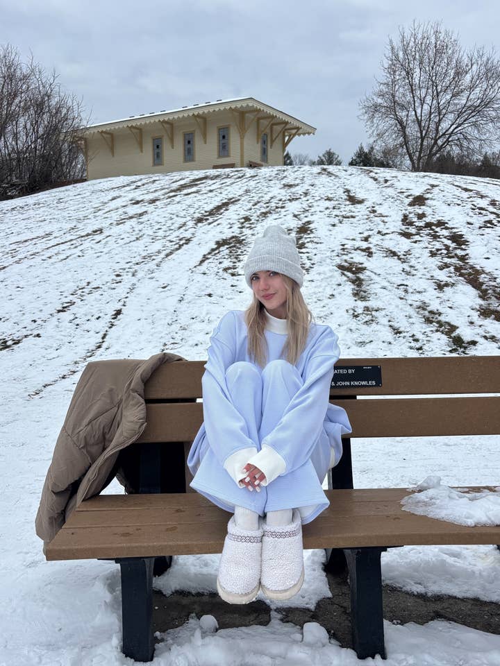 Blue and White Mini Striped Mockneck Sweatshirt for wholesale on Faire14