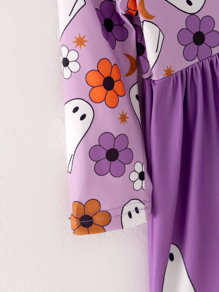 Rylee Faith Designs - Wholesale Dress - Kids - Girls Fall Halloween Ghost Pumpkin Print Long Sleeve Dress