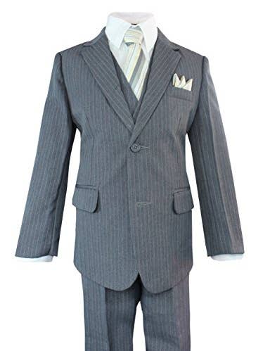b-one inc - Wholesale Suit Set - Kids - Boys Suits Pinstripe 5 Pieces Charcoal Gray Toddler Kids Big Boy Size 2T-14 BY-068