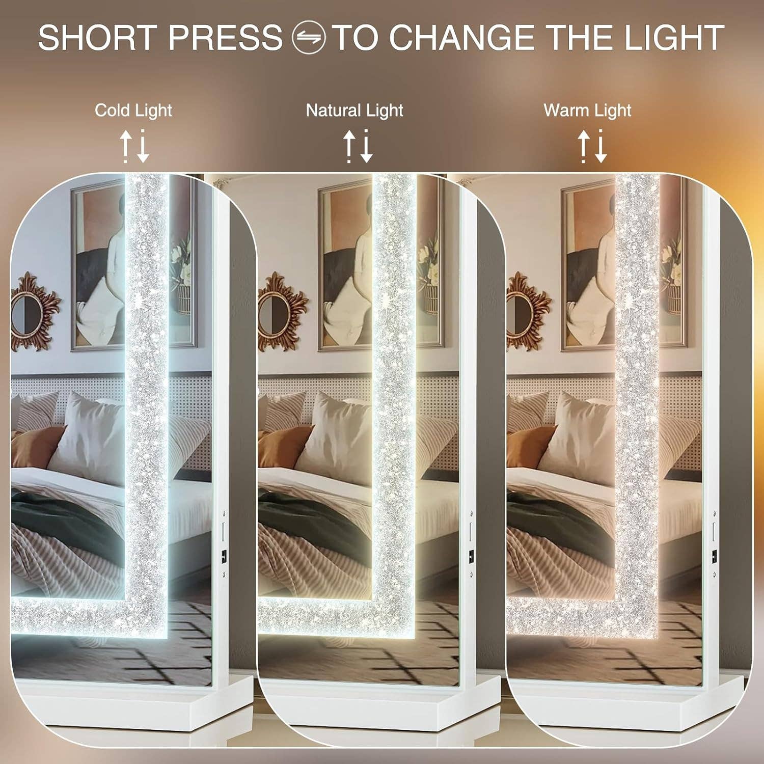 HOMYCASA DESIGN INC - Vente Miroir de courtoisie - Miroir de maquillage éclairé de 31,5" avec bande de cristal, 3 couleurs réglables.6