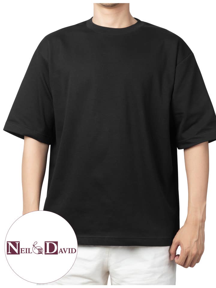 Heavyweight Cotton Adult Drop Shoulder T-shirt Blank Black for wholesale by Neil & David