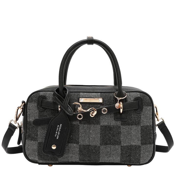 BOLSA BOSTON CHIC COM QUADROS (PRETO) por atacado de Nicole Lee
