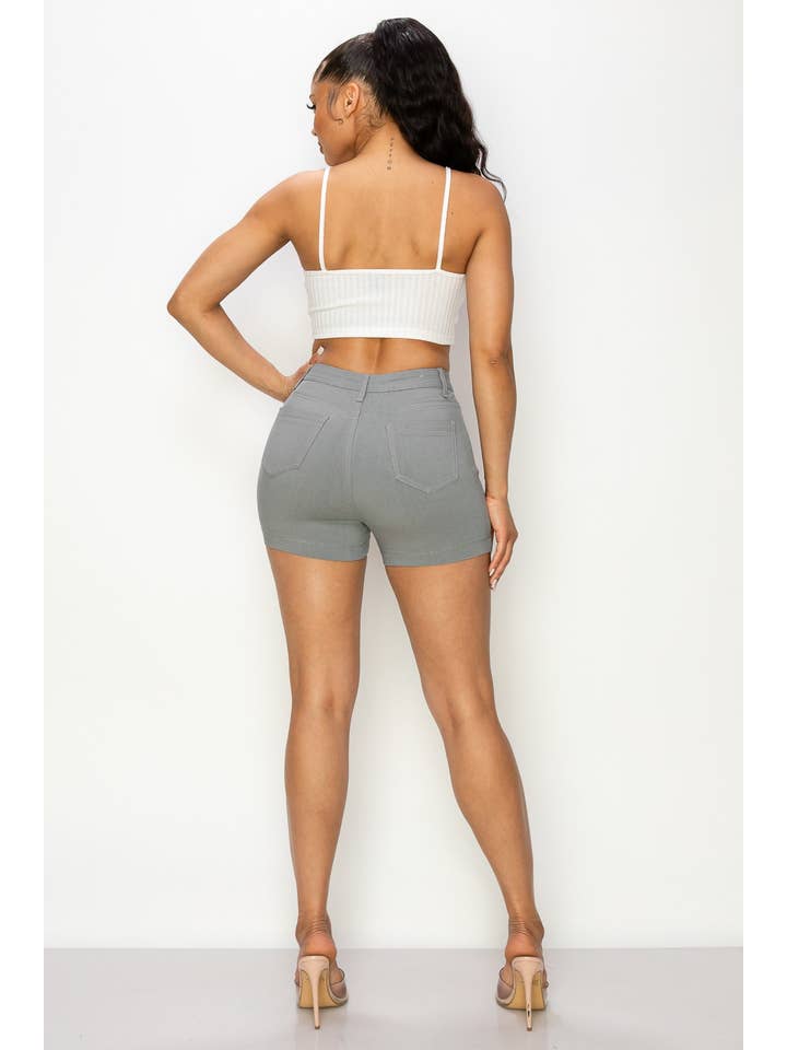 LIGHT GREY SH-300 HIGH WAISTED SUPER-STRETCH WOMEN'S COLORED SHORTS for wholesale on Faire4