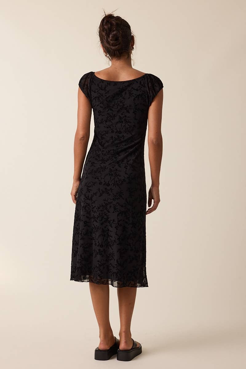 Sky to Moon - Wholesale Dress - Women's - BURNOUT VELVET CAP SLEEVE LAYERED MIDI DRESS3