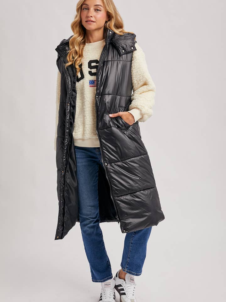 Bluivy - Wholesale Outerwear Vest - Women's - LONG LINE BELT PUFFER HOODED VEST24