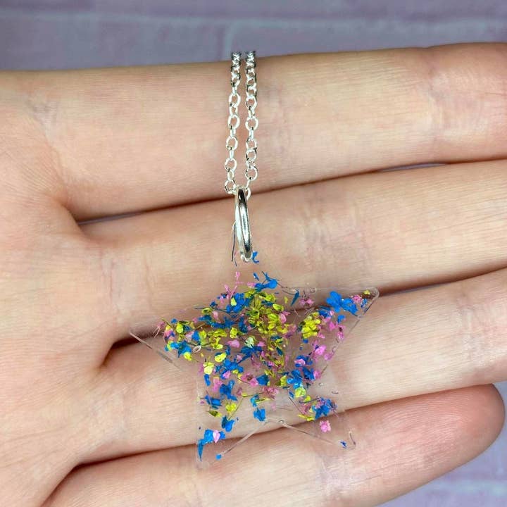 Real Pressed Flower Star Resin Silver Plated Necklace Mixed for wholesale by Panya Jewellery