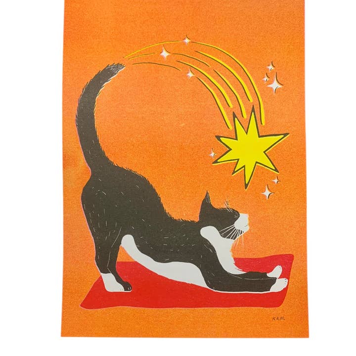 Impressão Risograph - Gato Preto e Branco Grande Alongamento 5x7" por atacado de StitchPrism