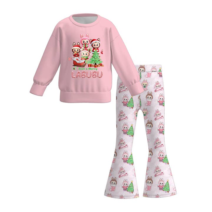 Auraquise - Wholesale Top & Pant Set - Kids - Girls 2 Pieces Labubu Themed Printed Top + Pant Set5