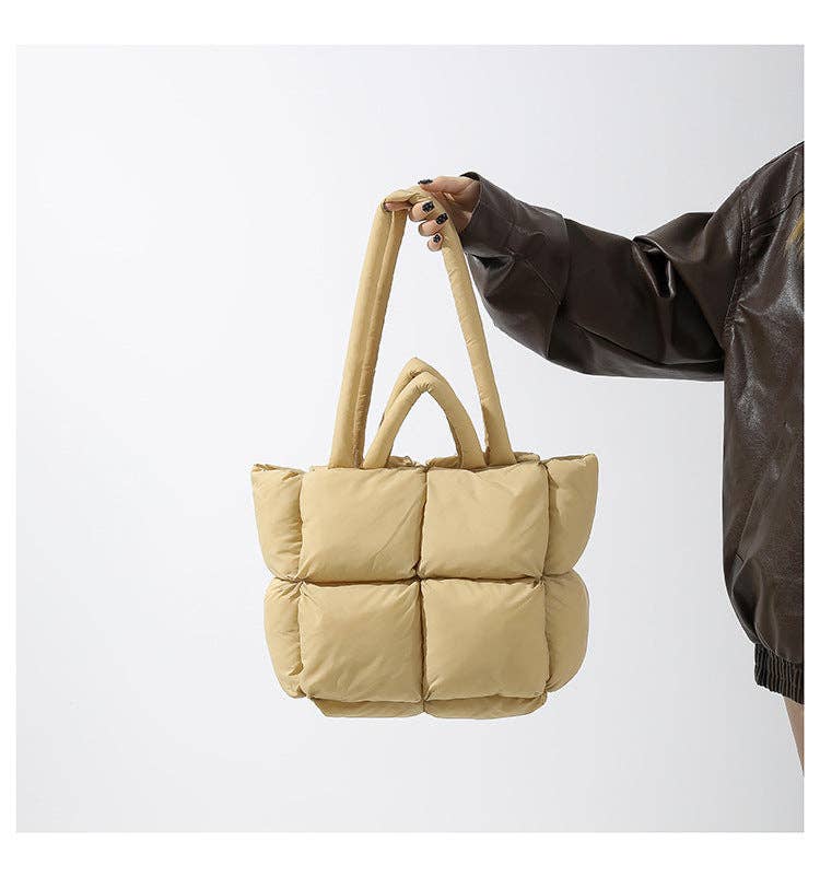 Dipped Shop - Wholesale Tote Bag - Women's - Simple Puffer Tote Bag Solid Color Soft Handbag DP809114