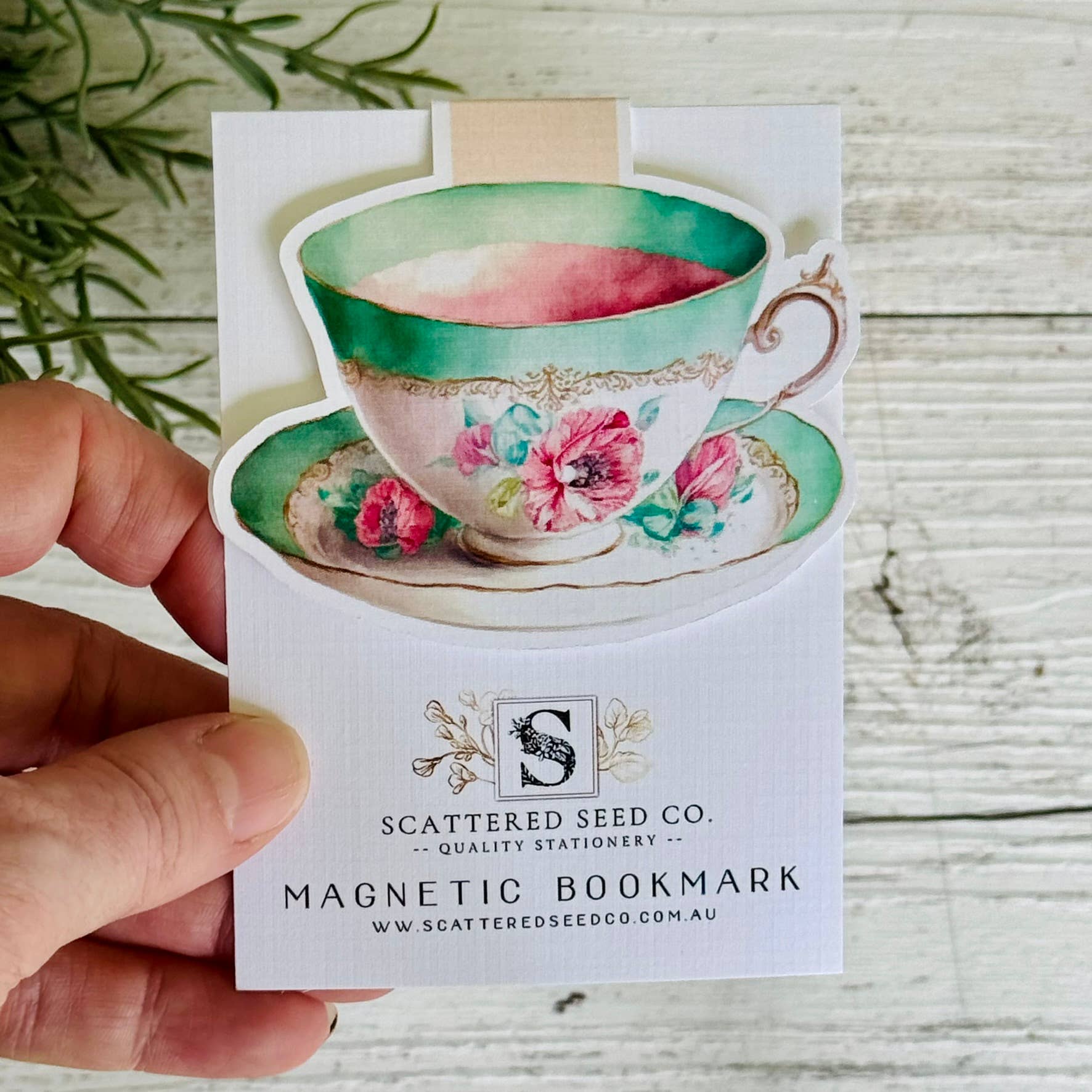 Scattered Seed Co - Vente Marque-page - Marque-page magnétique tasse à thé vintage rose aqua1