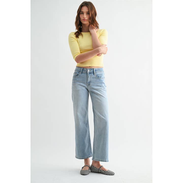 PANTALON LARGE À TAILLE MI-HAUTE ET LONGUEUR CHEVILLE pour la vente par Mica Denim