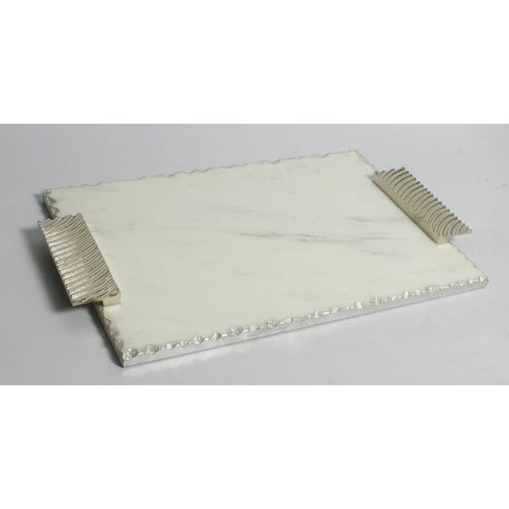 CLASSIC TOUCH DECOR INC. - Wholesale Serving Tray - Marble Challah Tray with Silver Decorative Handles, 16"L