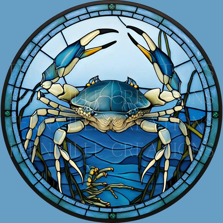 Fernville Creations - Wholesale Coasters - Blue Crab Ceramic Coaster with Printed Stained Glass Design1