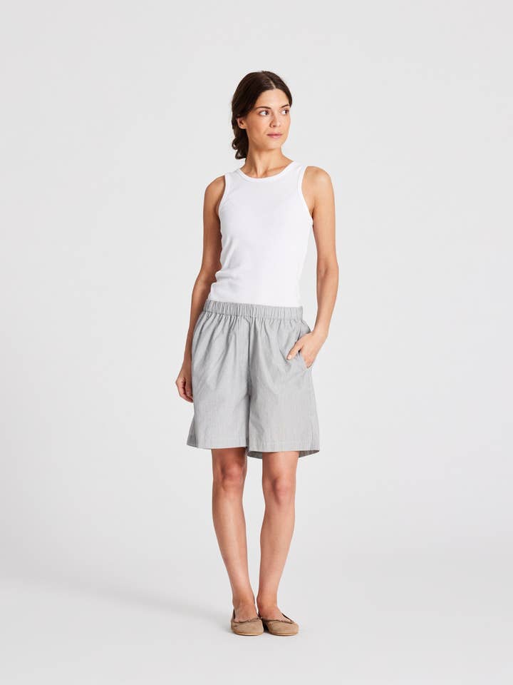 Caroline Shorts Poplin - Dark Grey/Ecru Stripe for wholesale by gai-lisva