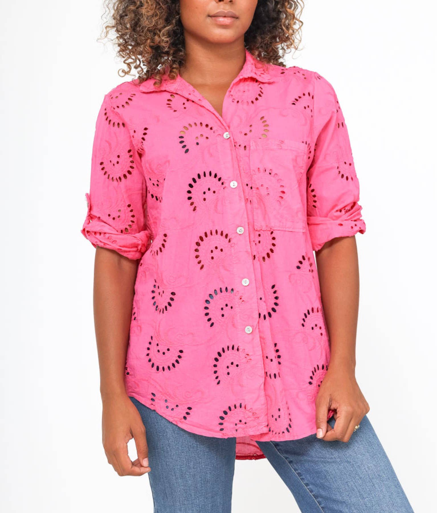 Happy look - Wholesale Button Down Shirt - Women's - English embroidery shirt with chest pocket11