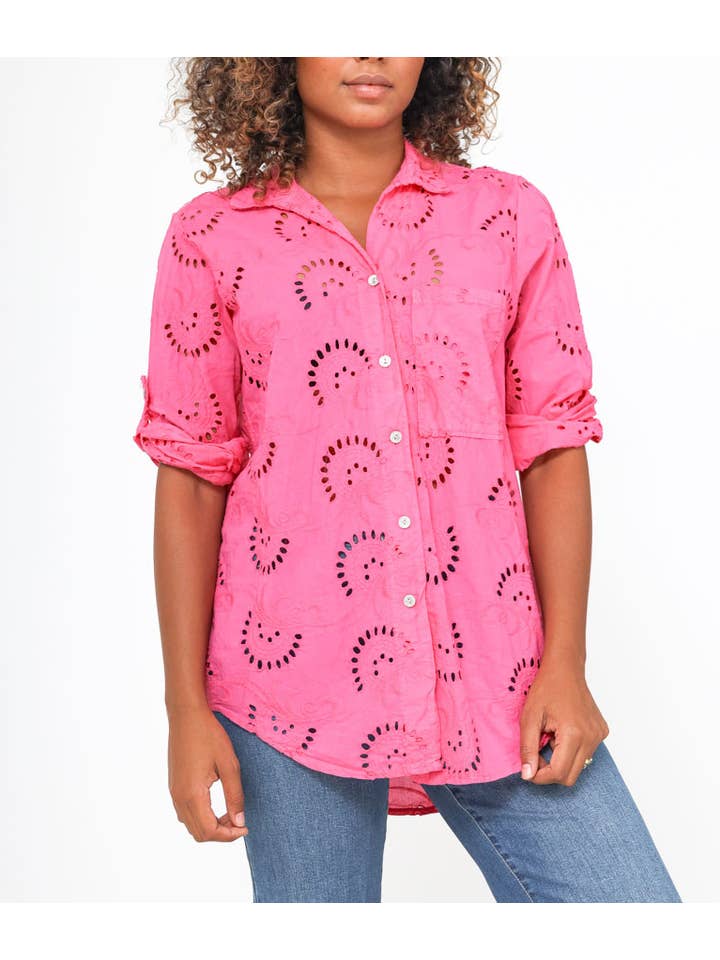 Happy look - Wholesale Button Down Shirt - Women's - English embroidery shirt with chest pocket11
