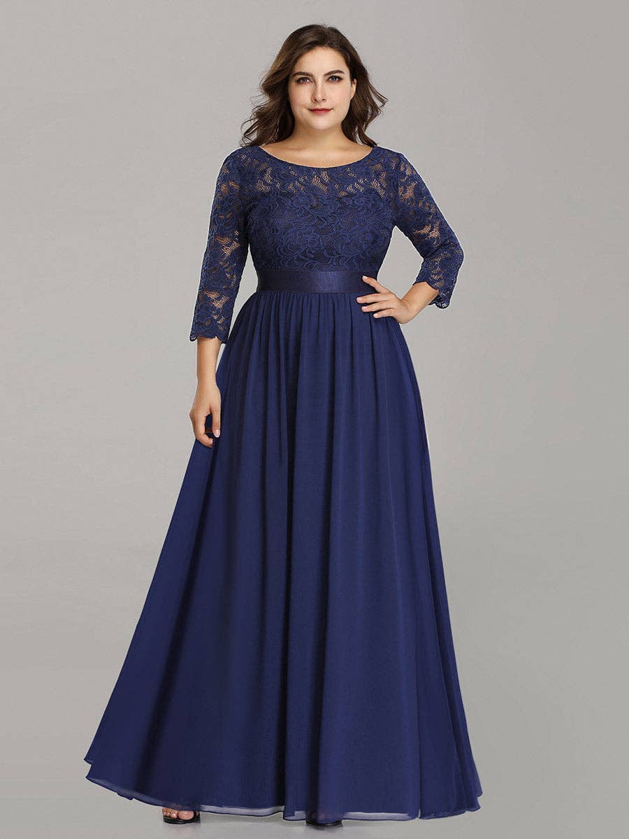 Ever-Pretty - Vente Robe de soirée – femme - Robe de demoiselle d'honneur en dentelle grande taille avec manches longues en dentelle15