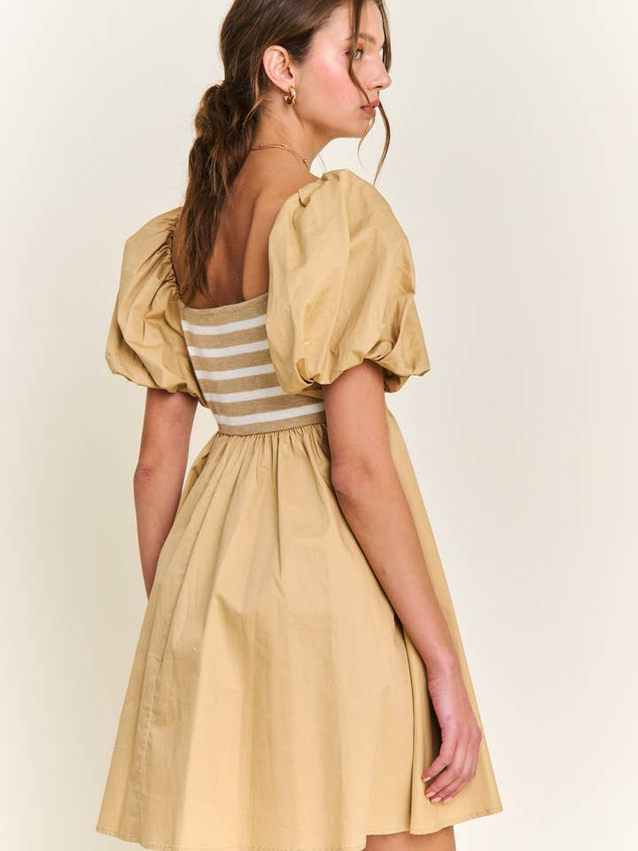 In the Beginning - Wholesale Dress - Women's - Khaki Knit Poplin Dress