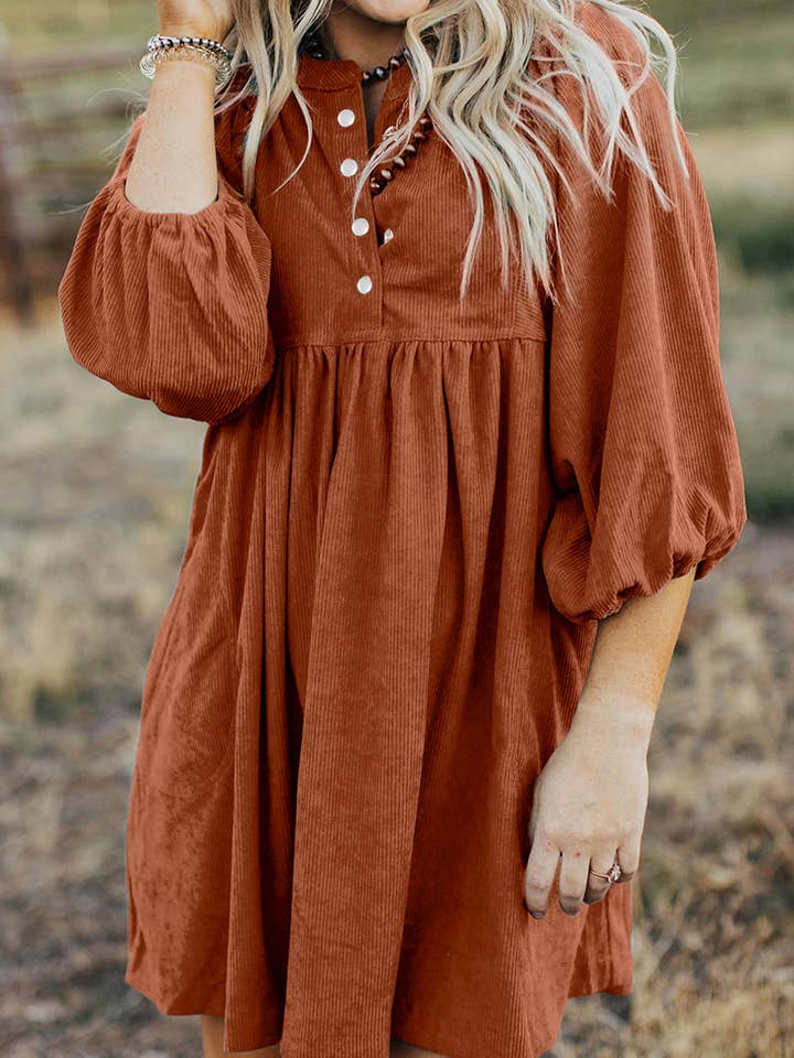 Gold Flame Corduroy Empire Waist Bracelet Sleeve Dress for wholesale on Faire3