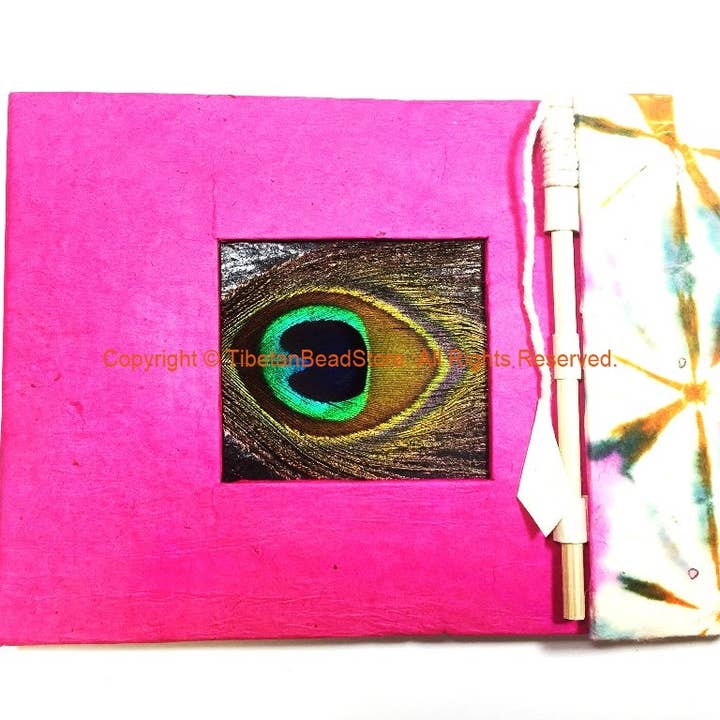 Caderno de papel Pavão Feather & Lokta feito à mão - HC135C por atacado de Tibetan Bead Store