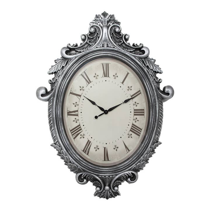 Reloj de pared 5KL0236, 56 x 6 x 76 cm, plástico y cristal, color plateado para venta al por mayor de Clayre & Eef