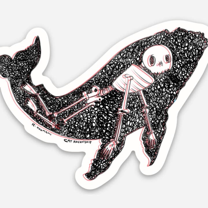 Whale Skeleton Sticker for wholesale by Cat Rocketship