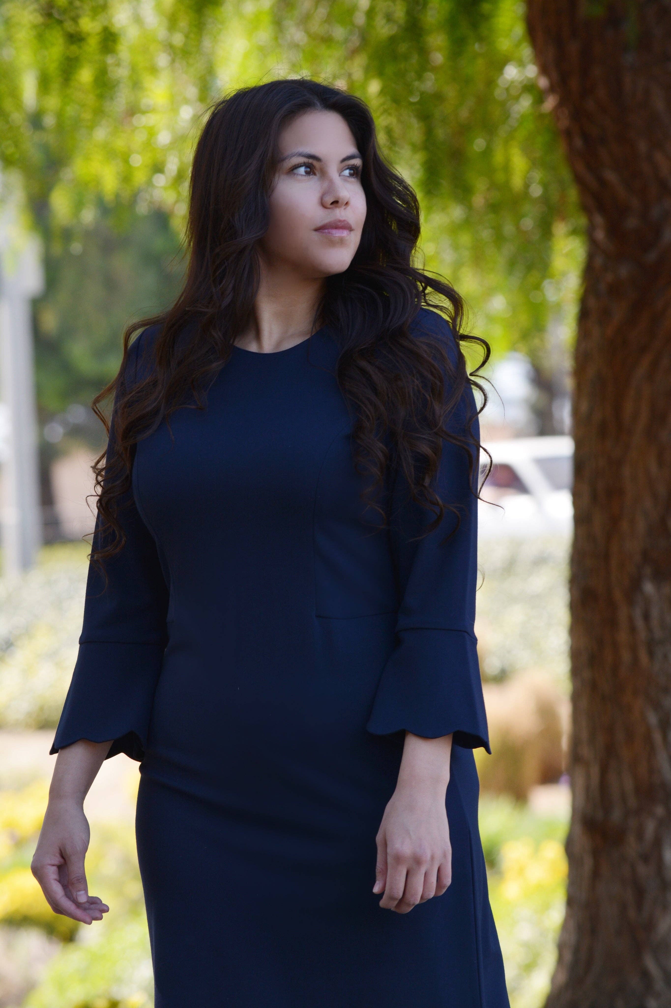 Skirt Society - Wholesale Dress - Women's - Lille Navy Scalloped Dress6