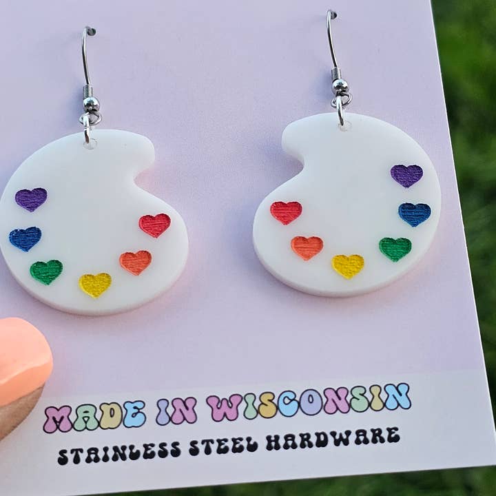 Jedi Woods LLC - Wholesale Dangle Earrings - Rainbow Paint Pallet Earrings, Subtle Pride Earrings, Queer2