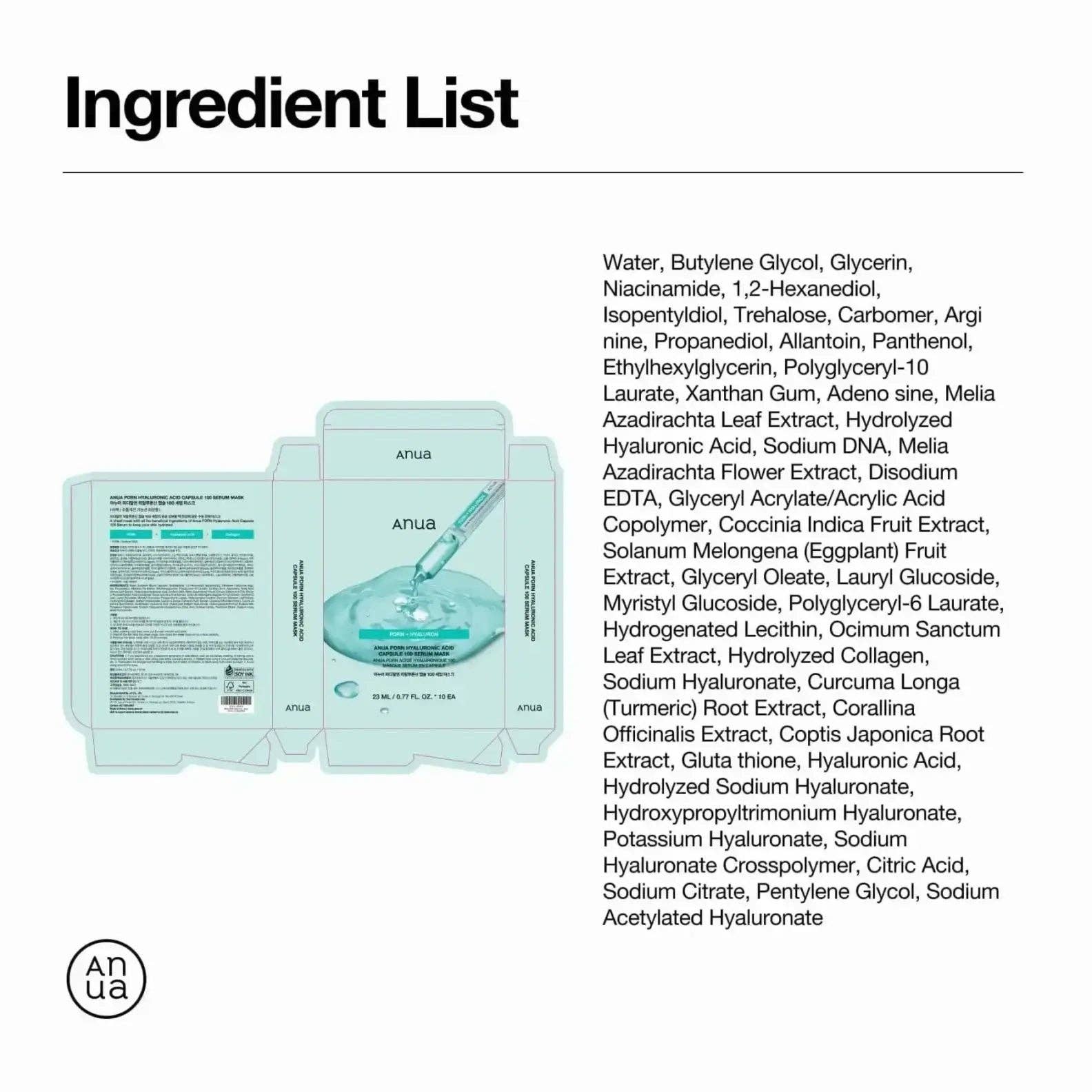 SKEEN - Vendita all'ingrosso Maschera viso - Maschera Siero ANUA PDRN Acido Ialuronico Capsule 100 23ml5