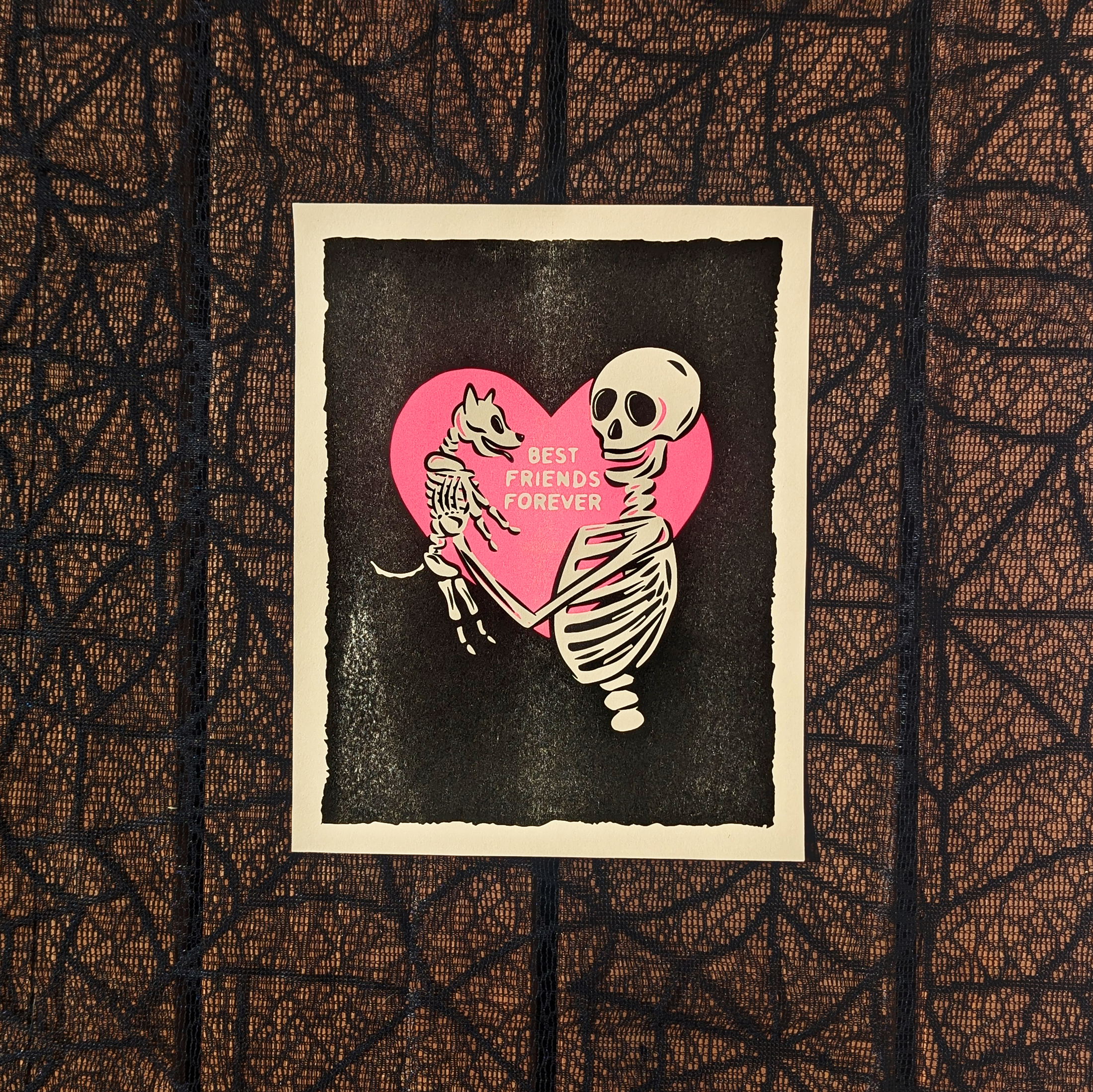 Wildkat Studio - Wholesale Art Print - Best Friends Forever Skeletons Risograph Art Print3