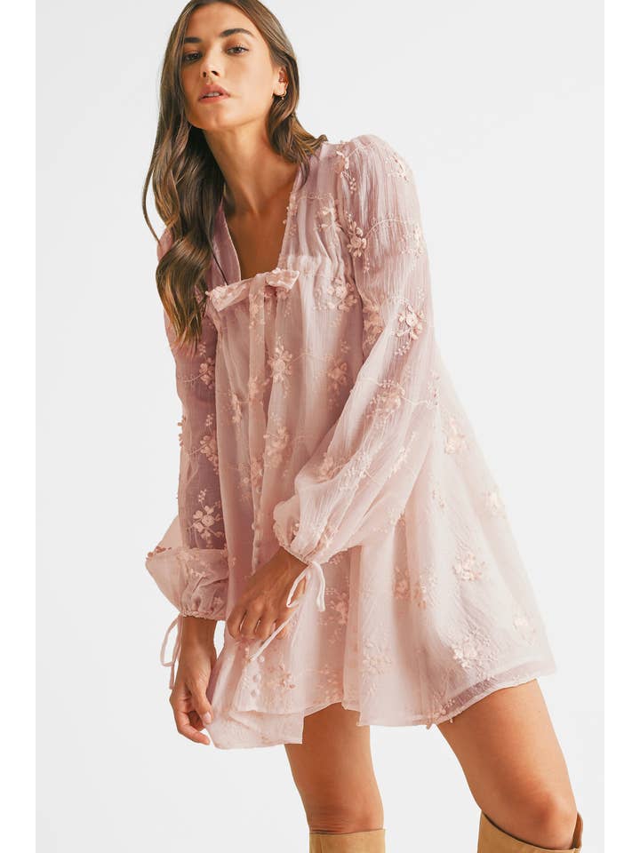 Endless Blu - Wholesale Dress - Women's - Embroidered Long Sleeve Mini Dress LD1678A