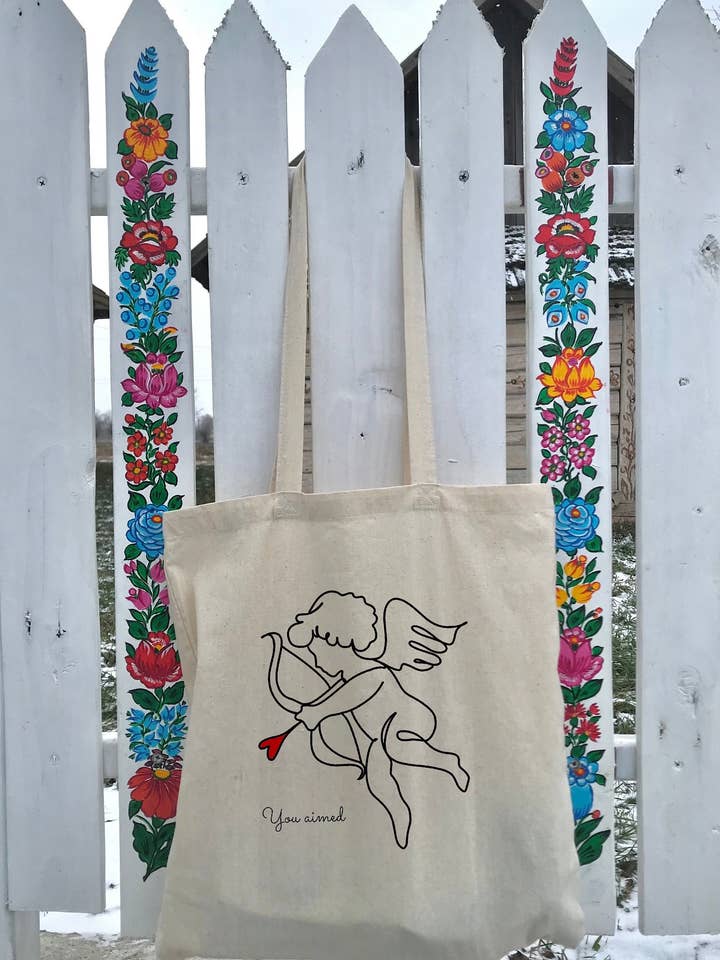 Bolso de tela 100% algodón con dibujo de línea de Cupido bebé | Apuntaste para venta al por mayor de F&F Designs