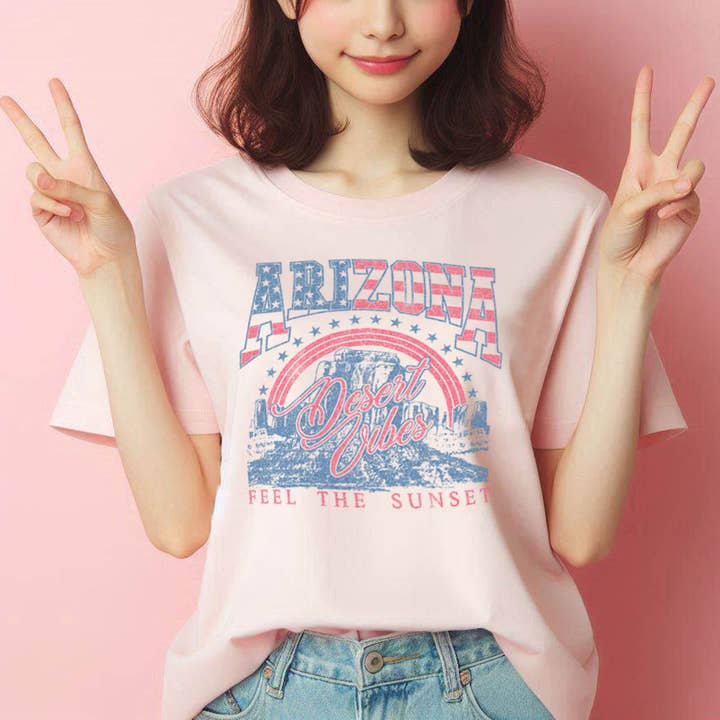 ARIZONA - US Flag - Feel the Sunset Desert Vibes T-Shirt for wholesale by Achitopia