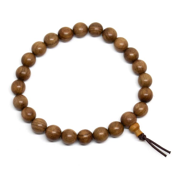 Namu Baru Inc. - Wholesale Beaded Bracelet - Large Size Gold Phoebe Wood Beaded Bracelet Wrist Mala 10mm