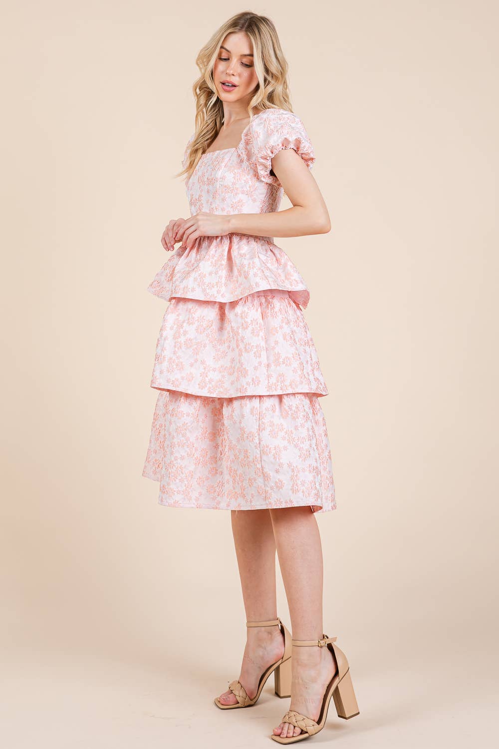 GeeGee x Lovelo - Wholesale Jurk - Dames - Floral Jacquard Gelaagde Midi Jurk, MD515481