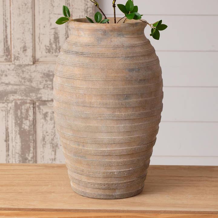 Textured Striped Ceramic Vase (PC) for wholesale by Audrey's Home & Gift