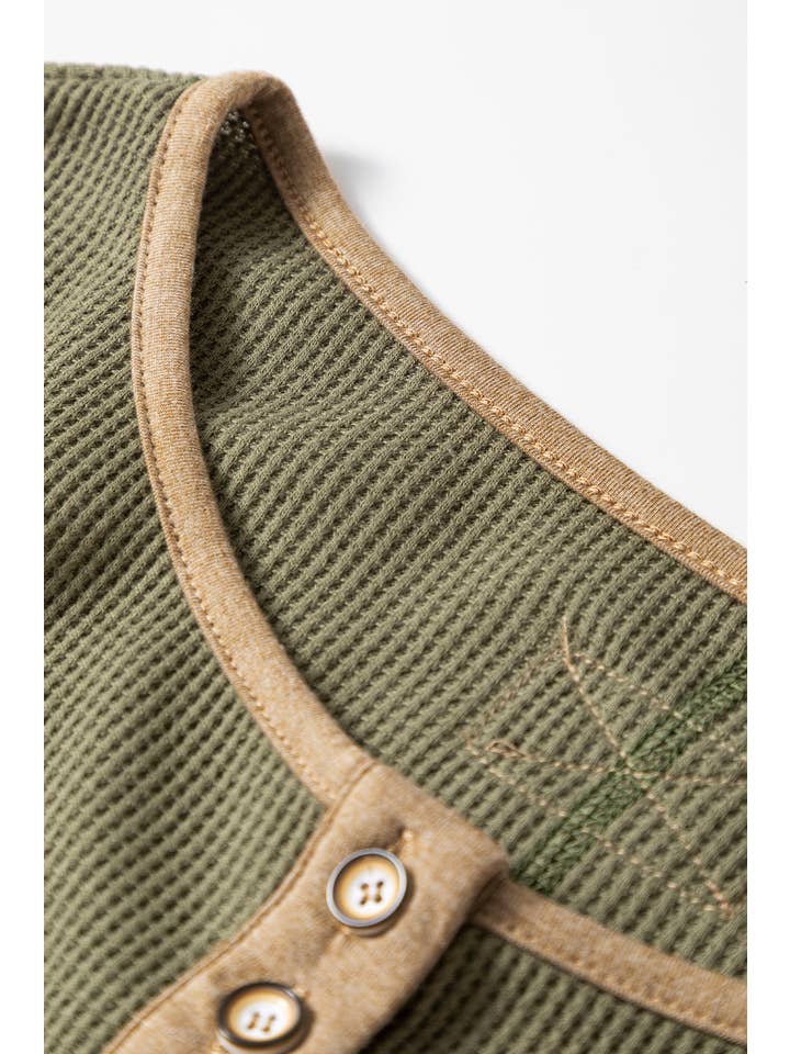 PRETTY BASH – wholesale Knit top – Women's – Colorblock Waffle Textured Henley Top2