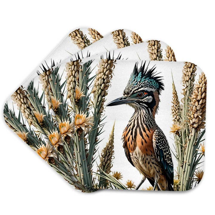 3dRose, Un Grand Géocoucou Entouré de Fleurs de Yucca État du Nouveau-Mexique 1, Dessous de Verre pour la vente par 3dRose